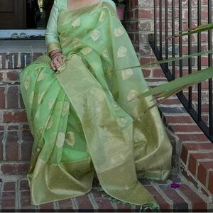 Elegant Green and Gold Saree